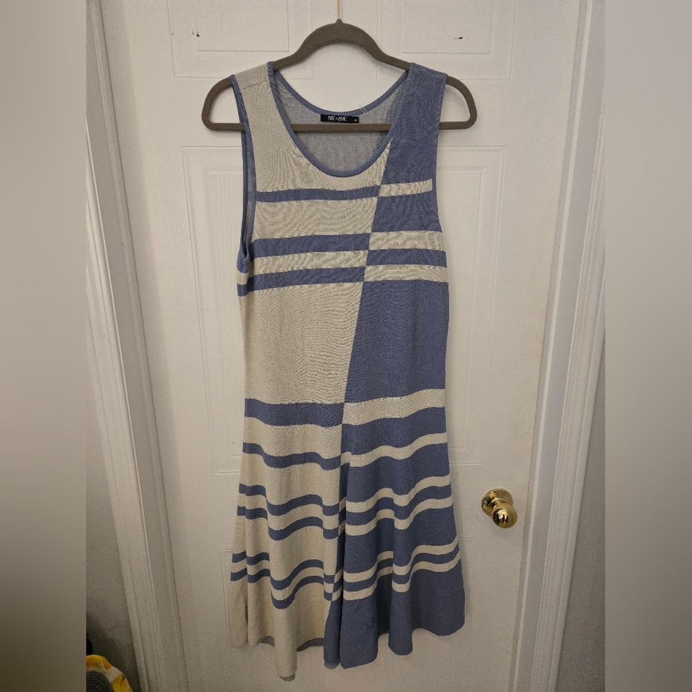 NIC+ZOE XL Blue and Cream Patterned Midi Dress
